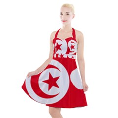 Tunisia Flag Map Geography Outline Halter Party Swing Dress  by Sapixe