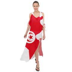 Tunisia Flag Map Geography Outline Maxi Chiffon Cover Up Dress