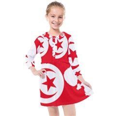 Tunisia Flag Map Geography Outline Kids  Quarter Sleeve Shirt Dress by Sapixe