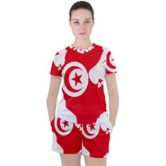 Tunisia Flag Map Geography Outline Women s Tee and Shorts Set