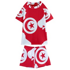 Tunisia Flag Map Geography Outline Kids  Swim Tee And Shorts Set