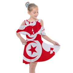 Tunisia Flag Map Geography Outline Kids  Shoulder Cutout Chiffon Dress