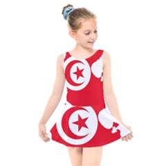 Tunisia Flag Map Geography Outline Kids  Skater Dress Swimsuit