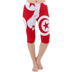 Tunisia Flag Map Geography Outline Lightweight Velour Cropped Yoga Leggings by Sapixe