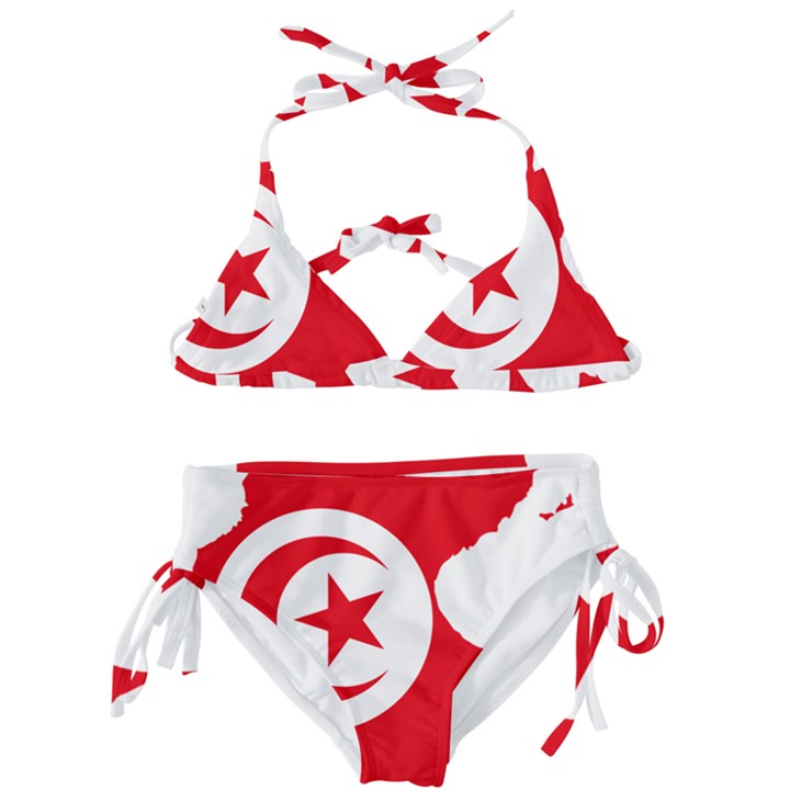 Tunisia Flag Map Geography Outline Kids  Classic Bikini Set