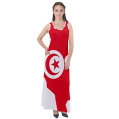 Tunisia Flag Map Geography Outline Sleeveless Velour Maxi Dress