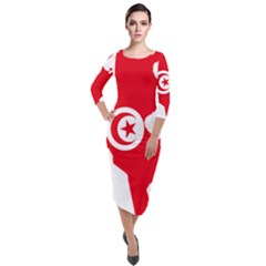 Tunisia Flag Map Geography Outline Quarter Sleeve Midi Velour Bodycon Dress