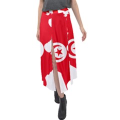 Tunisia Flag Map Geography Outline Velour Split Maxi Skirt