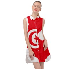 Tunisia Flag Map Geography Outline Sleeveless Shirt Dress by Sapixe