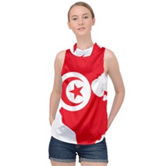 Tunisia Flag Map Geography Outline High Neck Satin Top