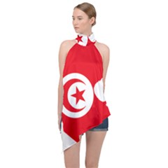 Tunisia Flag Map Geography Outline Halter Asymmetric Satin Top