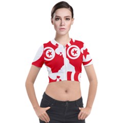 Tunisia Flag Map Geography Outline Short Sleeve Cropped Jacket by Sapixe