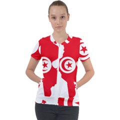 Tunisia Flag Map Geography Outline Short Sleeve Zip Up Jacket