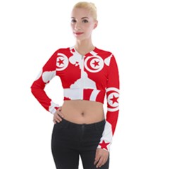 Tunisia Flag Map Geography Outline Long Sleeve Cropped Velvet Jacket by Sapixe