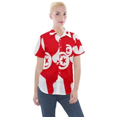 Tunisia Flag Map Geography Outline Women s Short Sleeve Pocket Shirt