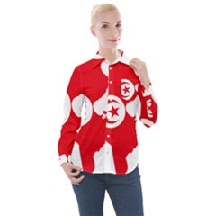 Tunisia Flag Map Geography Outline Women s Long Sleeve Pocket Shirt