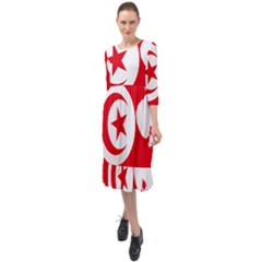 Tunisia Flag Map Geography Outline Ruffle End Midi Chiffon Dress