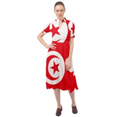 Tunisia Flag Map Geography Outline Keyhole Neckline Chiffon Dress