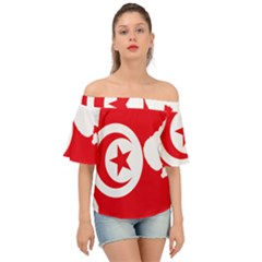 Tunisia Flag Map Geography Outline Off Shoulder Short Sleeve Top