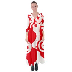 Tunisia Flag Map Geography Outline Button Up Maxi Dress by Sapixe