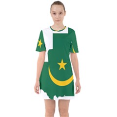 Mauritania Flag Map Geography Sixties Short Sleeve Mini Dress by Sapixe