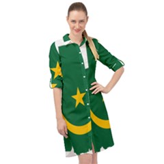 Mauritania Flag Map Geography Long Sleeve Mini Shirt Dress by Sapixe