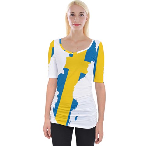 Sweden Country Europe Flag Borders Wide Neckline Tee by Sapixe