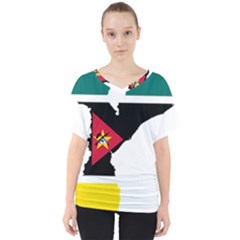 Mozambique Flag Map Geography V-neck Dolman Drape Top by Sapixe