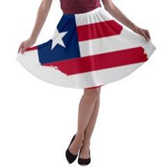 Liberia Flag Map Geography Outline A-line Skater Skirt by Sapixe