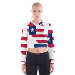 Liberia Flag Map Geography Outline Cropped Sweatshirt by Sapixe