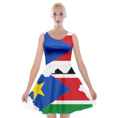 South Sudan Flag Map Geography Velvet Skater Dress by Sapixe