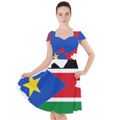 South Sudan Flag Map Geography Cap Sleeve Midi Dress by Sapixe