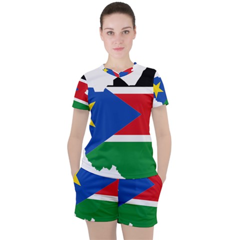 South Sudan Flag Map Geography Women s Tee And Shorts Set by Sapixe