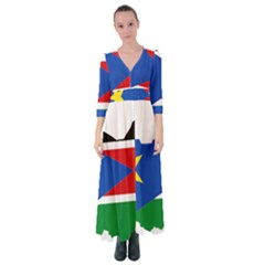 South Sudan Flag Map Geography Button Up Maxi Dress by Sapixe