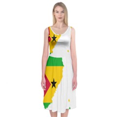 Sao Tome Principe Flag Map Midi Sleeveless Dress