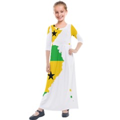 Sao Tome Principe Flag Map Kids  Quarter Sleeve Maxi Dress by Sapixe