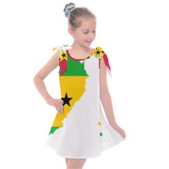 Sao Tome Principe Flag Map Kids  Tie Up Tunic Dress by Sapixe