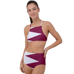 Borders Country Flag Geography Map Qatar High Waist Tankini Set by Sapixe