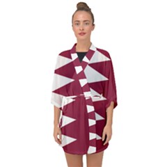 Borders Country Flag Geography Map Qatar Half Sleeve Chiffon Kimono