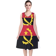 Angola Flag Map Geography Outline V-neck Midi Sleeveless Dress  by Sapixe