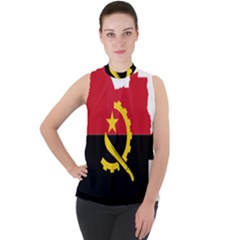 Angola Flag Map Geography Outline Mock Neck Chiffon Sleeveless Top by Sapixe