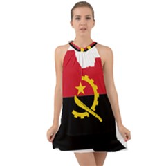 Angola Flag Map Geography Outline Halter Tie Back Chiffon Dress