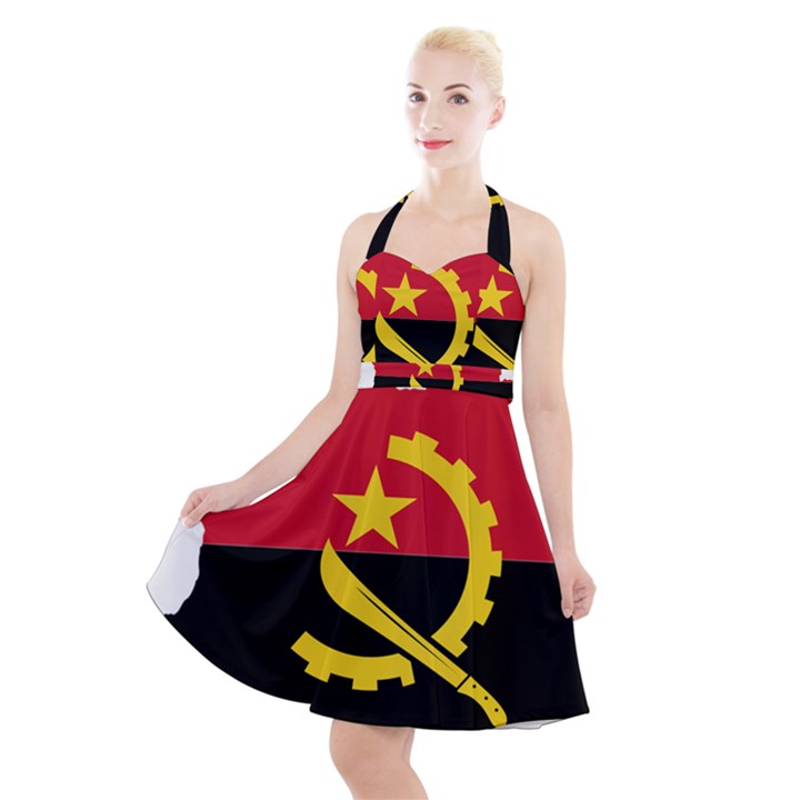Angola Flag Map Geography Outline Halter Party Swing Dress 