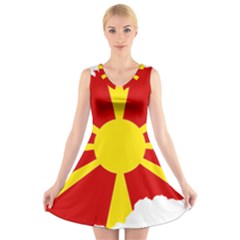 Macedonia Country Europe Flag V-neck Sleeveless Dress