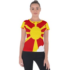 Macedonia Country Europe Flag Short Sleeve Sports Top 