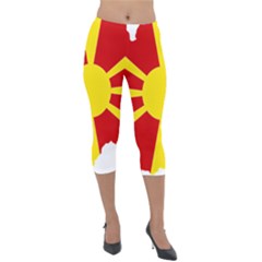 Macedonia Country Europe Flag Lightweight Velour Capri Leggings  by Sapixe