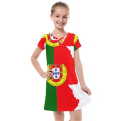 Portugal Flag Borders Cartography Kids  Cross Web Dress by Sapixe