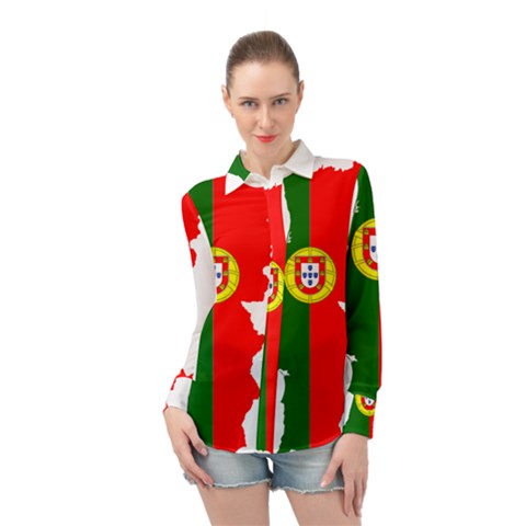 Portugal Flag Borders Cartography Long Sleeve Chiffon Shirt by Sapixe