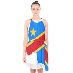 Democratic Republic Of The Congo Flag Halter Collar Waist Tie Chiffon Dress