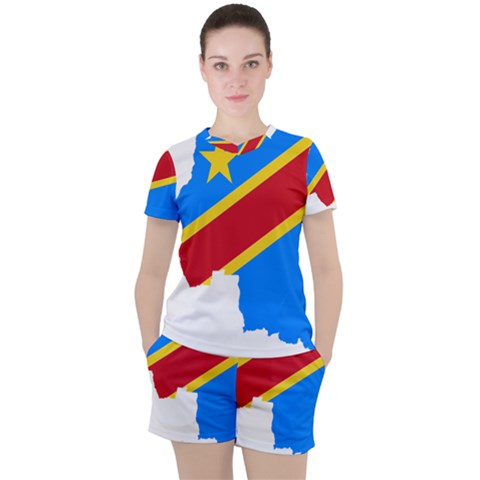 Democratic Republic Of The Congo Flag Women s Tee And Shorts Set by Sapixe